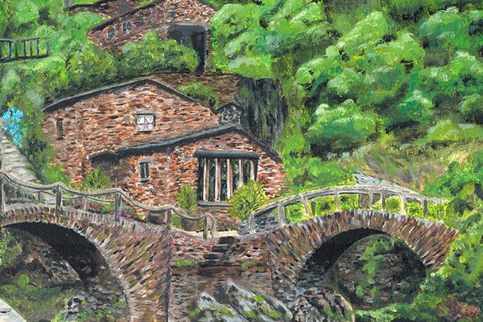 Painting on canvas of the historical portuguese shale village of Foz d'égua by Eloma Arts