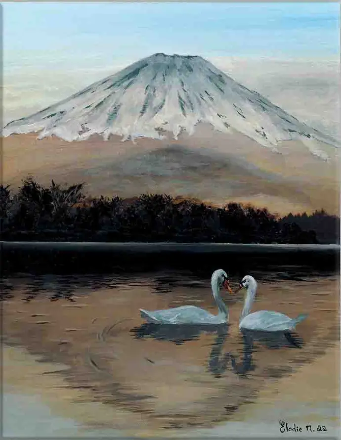 Mount Fuji as seen from lake Shojiko