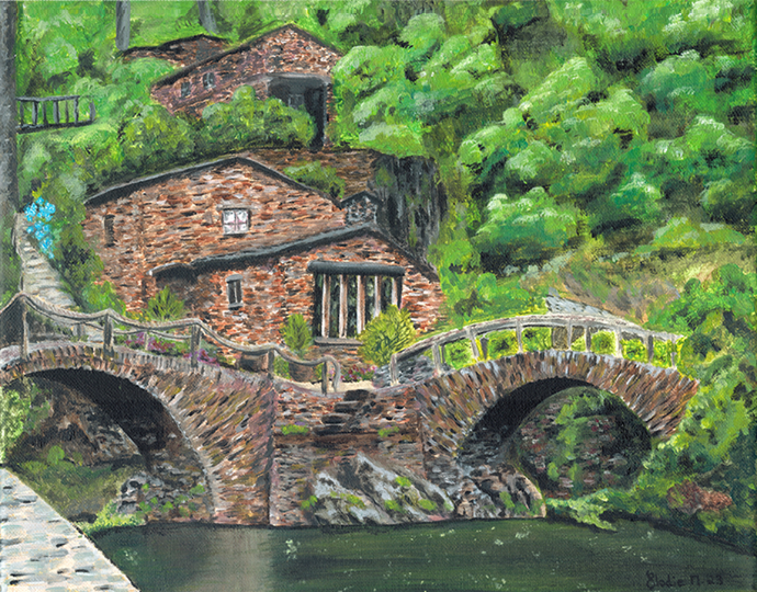 Landscape Painting on canvas of an historial Portuguese Shale Village located at Foz d'Égua, Piódão.