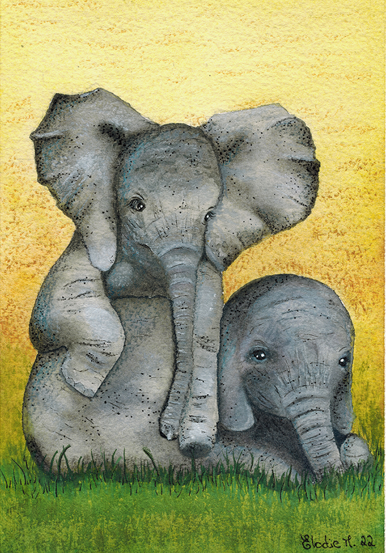 Elephant Twins Watercolor Painting by Eloma Arts