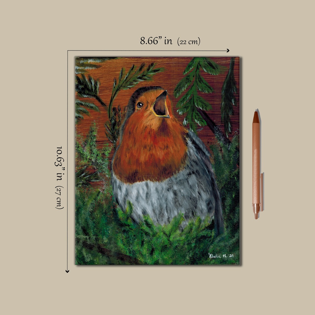 European Robin (Acrylic on Canvas Painting)