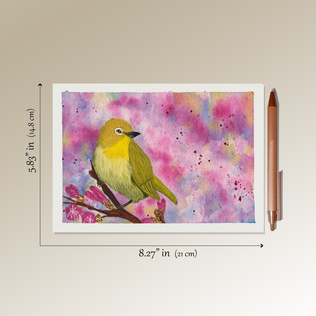 Japanese white-eye (Gouache Painting)