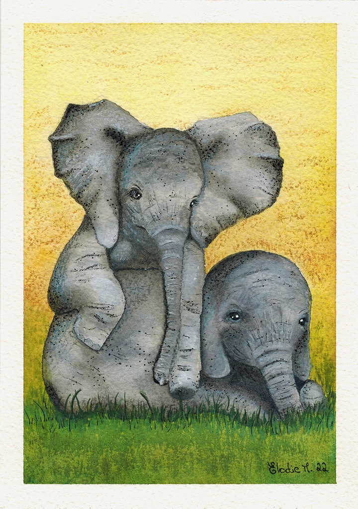 Elefantes Africanos (Pintura em Aguarela)
