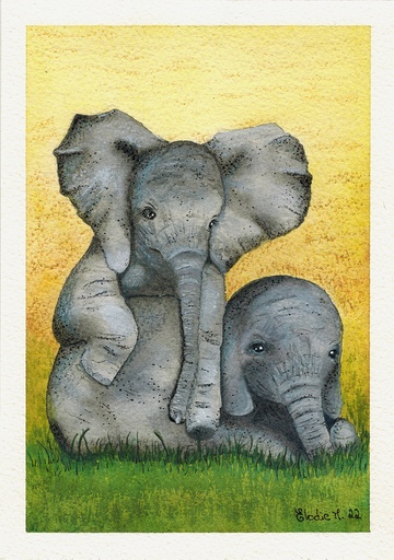 [SN18] Elefantes Africanos (Pintura em Aguarela)