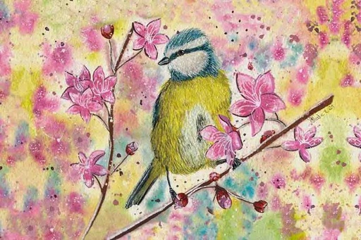 [SN3] Eurasian Blue Tit (Gouache Painting)