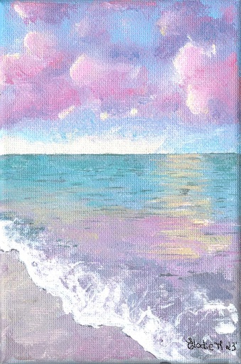 [SN25] Pastel Pink Seascape (Acrylic on Canvas Painting)