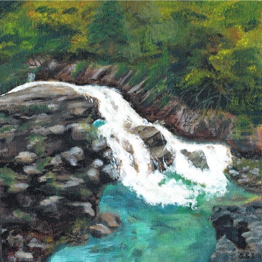 Portuguese Cascade Landscape (Acrylic on Panel Painting)